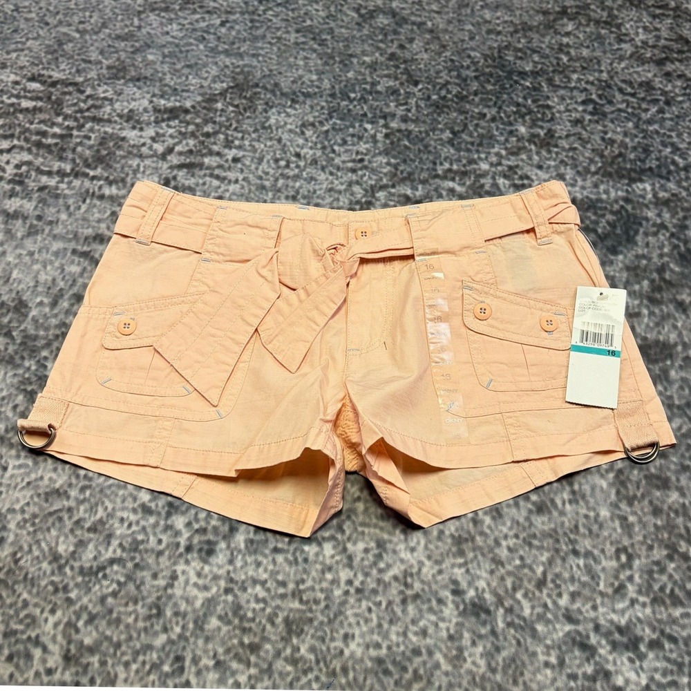 NWT Vintage DKNY Shorts Size 16 (29") Peach Waist Tie Low Rise Mini Booty Y2K